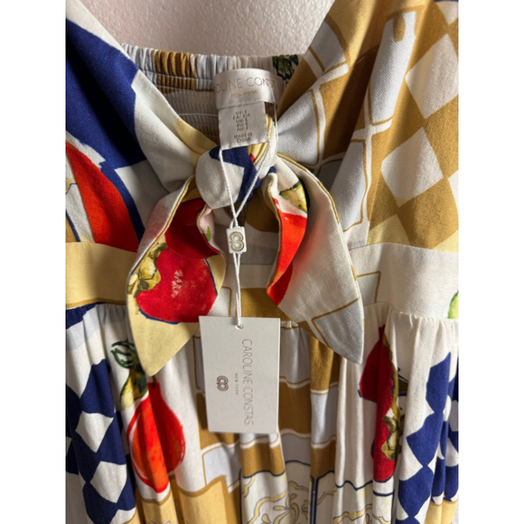 NWT Caroline Constas Linen blend Maxi Dress S White Blue Fruit Print - Picture 12 of 12